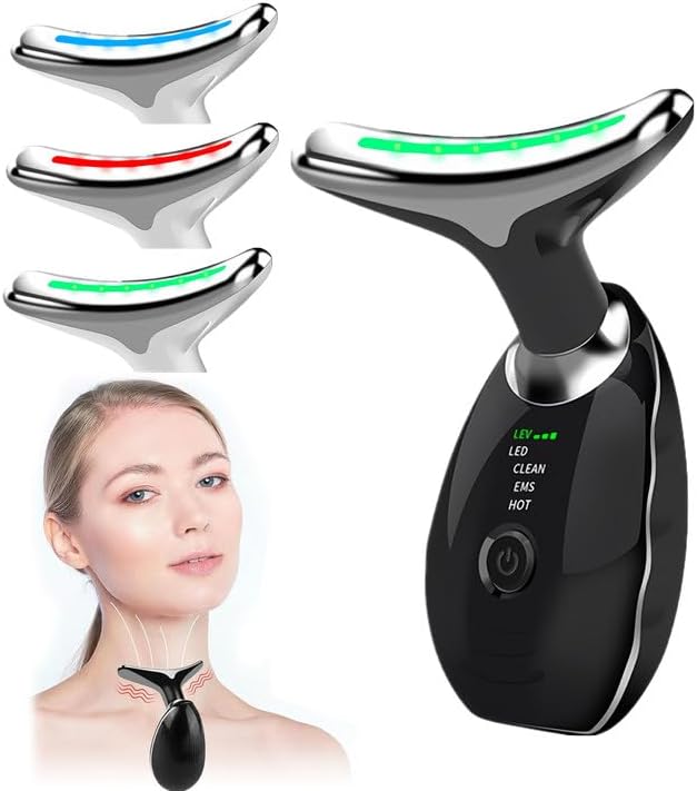 Electric EMS Face & Neck Massager | Anti-Wrinkle Skin Tightening Beauty Device with 3 Modes & LED Light Therapy