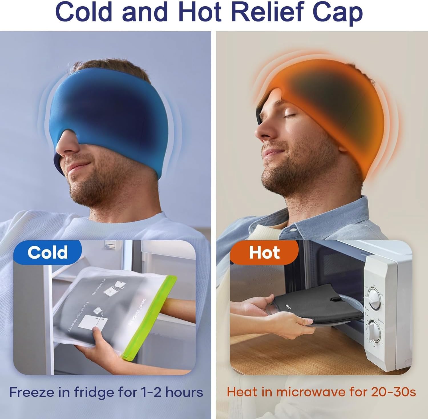 Reusable Migraine Relief Ice Headache Cap | Hot & Cold Therapy Head Wrap for Headaches, Puffy Eyes & Stress (Random Color)