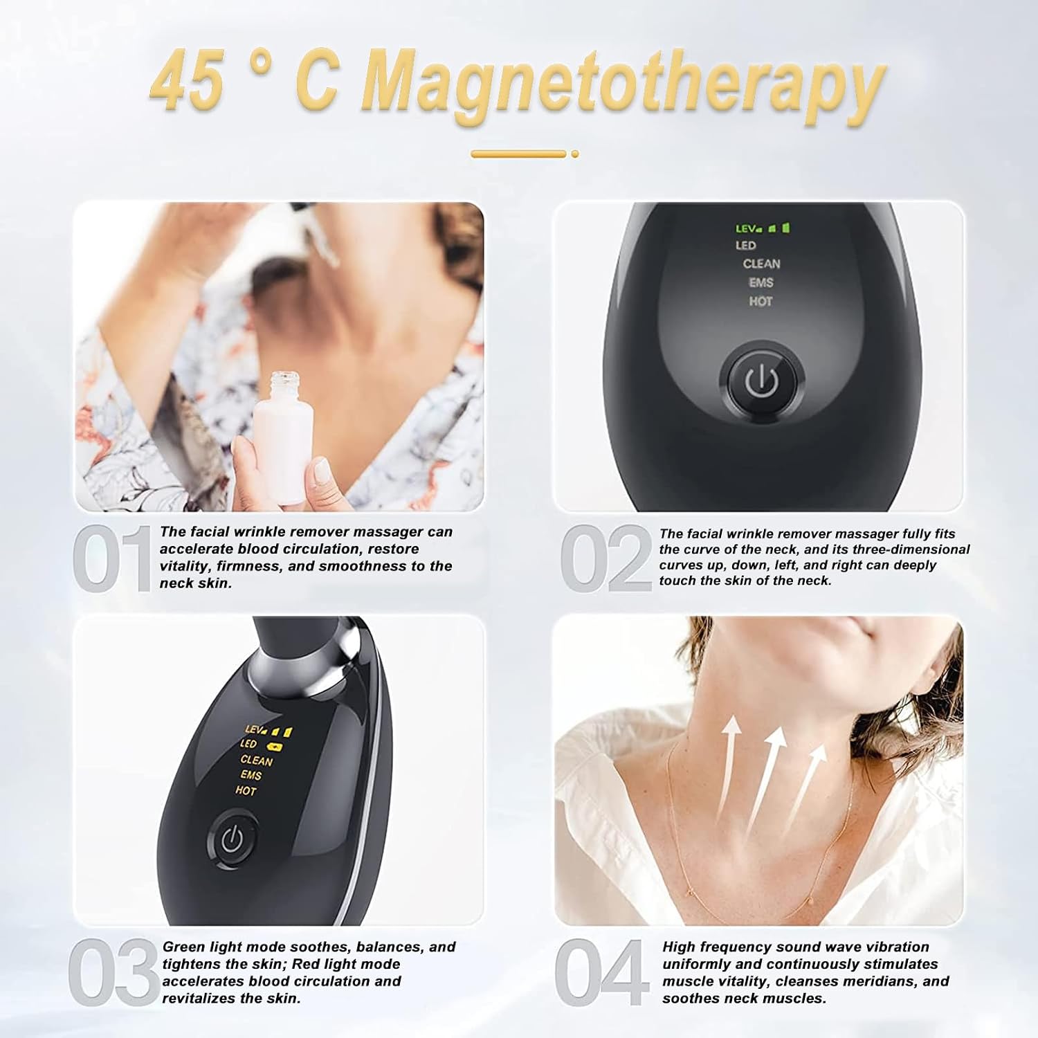 Electric EMS Face & Neck Massager | Anti-Wrinkle Skin Tightening Beauty Device with 3 Modes & LED Light Therapy